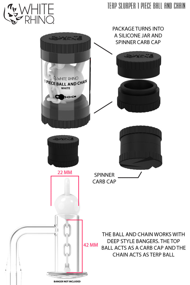 Terp Slurper 1 Piece Ball and Chain with Silicone Jar - White